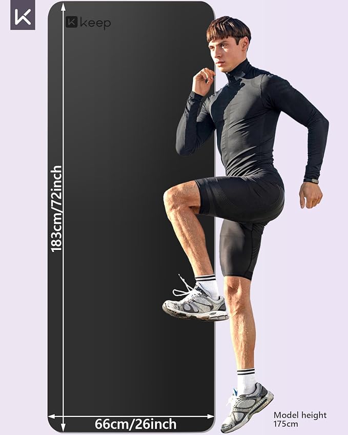 KEEP Professional Yoga Mat with Strap for Men and Women, 5mm Heavy High-Density Natural Rubber Mat for Premium Material Superior Grip, Non-Slip, Eco-Friendly 72"x26" Exercise Mat