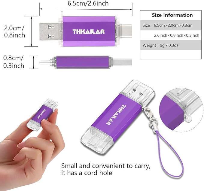 Thkailar 1TB USB C Flash Drive 3.1 USB A and Type C Ports,Thumb Drive for PC,Android Phones,MacBook,Laptop(Purple)