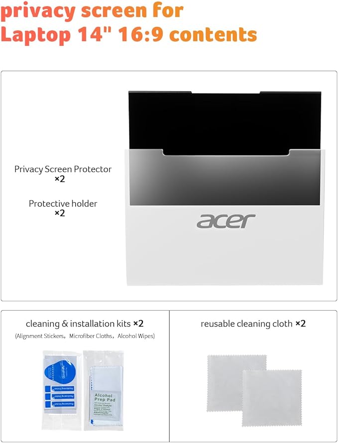 acer 2-Pack Laptop Privacy Screen - for Laptop 14 Inch 16:9, Magnetic & Removable Privacy Filter Shield, Anti-Glare Screen Protector, Dual-sided Monitor Shield, For HP, Dell and Other Major Brands