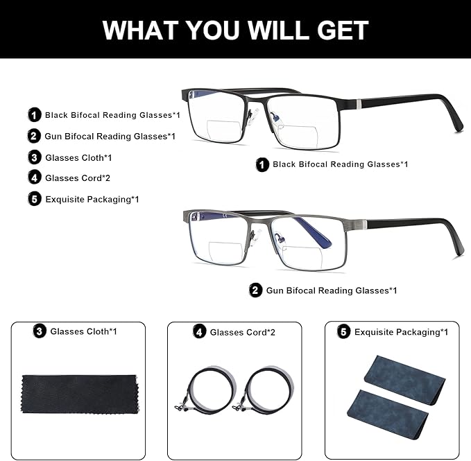 Bifocal Reading Glasses Men Blue Light Computer Readers Clear Top Designer Metal Frame Fashion Spring Hinge Eyeglasses