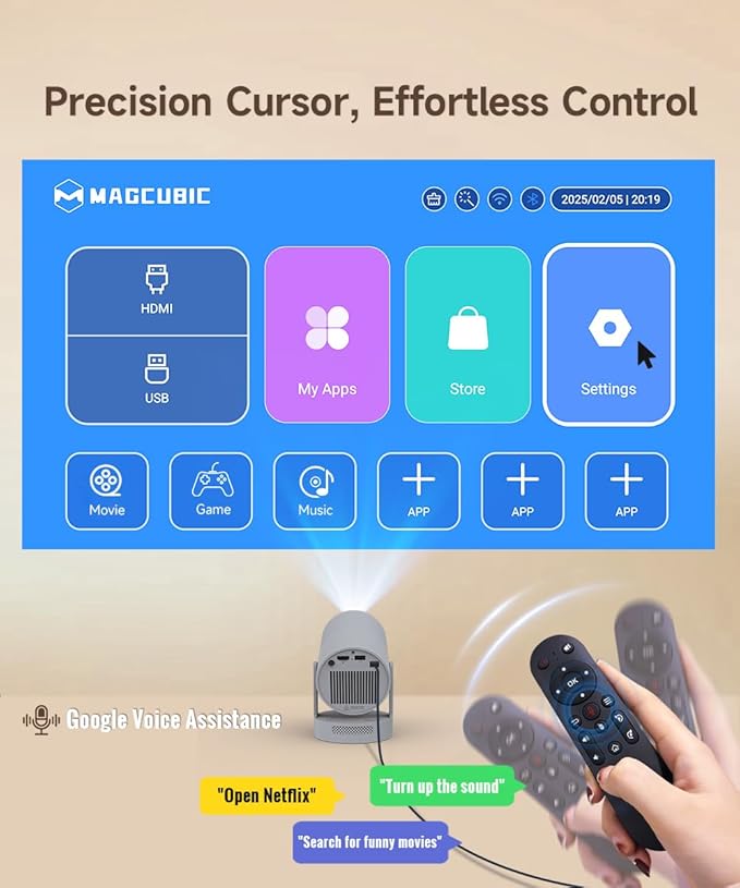 【Electric Focus】Magcubic Mini Projector 4K Support, Smart Projector with WiFi 6 and Bluetooth 5.4, 5W Soundbase Speaker, 180° Rotation, Portable Proyector for Home Theater HY300 Ultra (Grey)