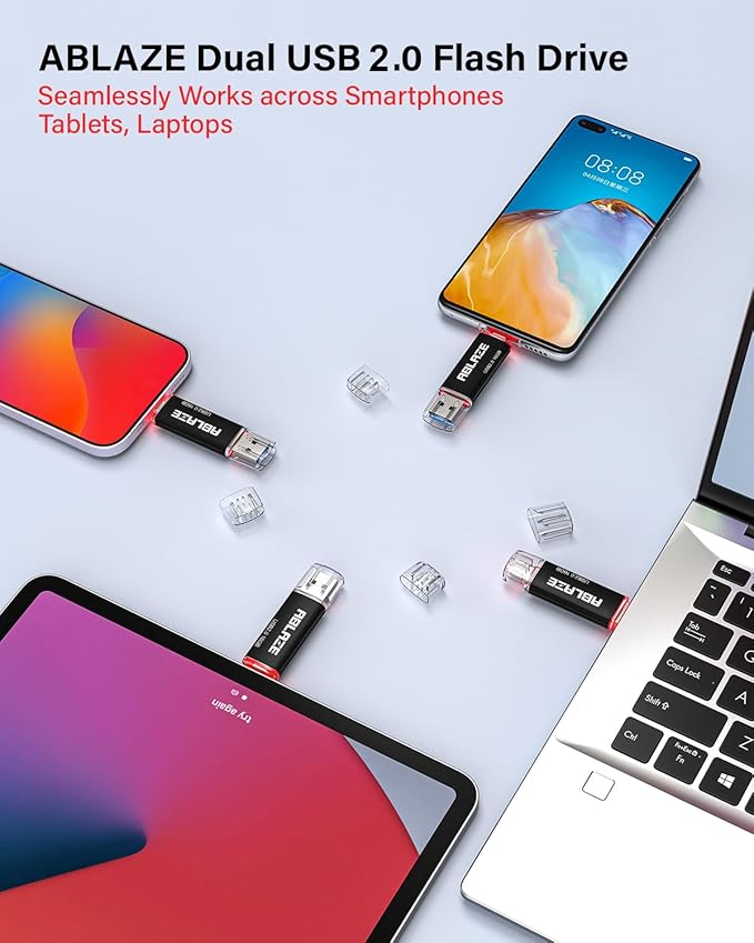 ABLAZE 16GB Type C Flash Drive 10 Pack, Dual USB 2.0+USB C Memory Stick Thumb Drive Compatible with iPhone 16/15, Android Smartphone, Computers, Tablets, Mac,iPad,PC