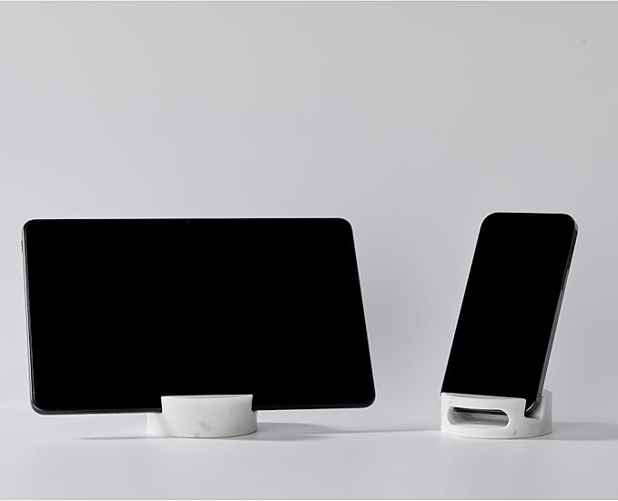 Luxury Marble Cell Marble Phone Stand, Phone Holder for Cellphone Tablet On Office Desk,Kitchen,Countertop, Nightstand,Round, Pearly Onyx