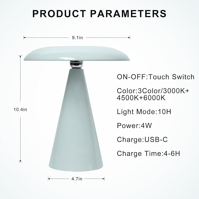 Elegant & Modern “Magnetic Cordless LED Table Lamp – Portable Touch-Dimmable Bedside Light for Bedroom, Living Room & Small Spaces (Light Gree)”