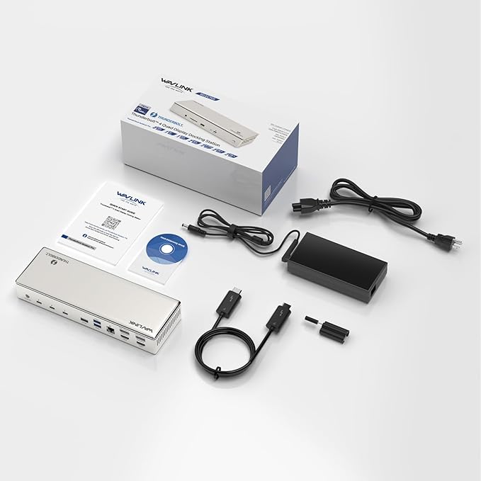 WAVLINK Thunderbolt 4 Dock with 100W Charging, Displaylink Docking Station Quad 4K@60Hz Monitor,3 Thunderbolt 4 Ports, 2.5G Ethernet, Thunderbolt Dock for Mac M1-M4 and PC,Displaylink Driver Required