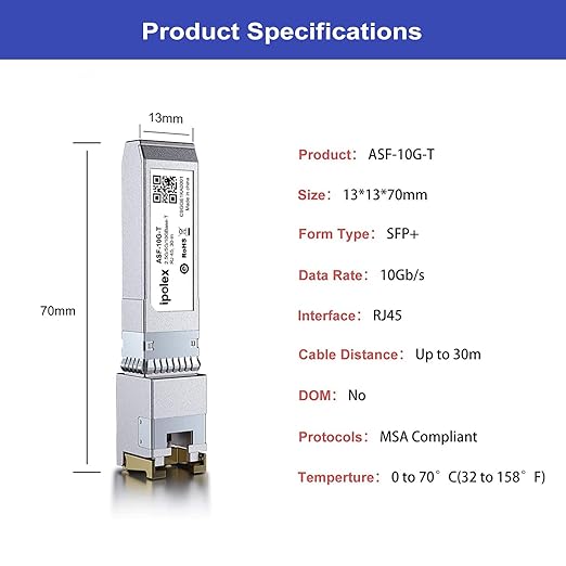 ipolex 2.5/5/10G SFP+ to RJ45 Transceiver, 10GBase-T Module, 10G-T Copper SFP+ CAT6a/CAT7 RJ45 Module, Up to 30m, for Cisco SFP-10G-T-S, Ubiquiti UF-RJ45-10G, Meraki, TP-Link, Netgear and More