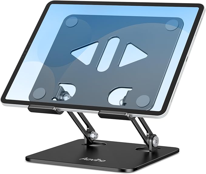 Tablet Stand Holder for Desk, Adjustable Desktop Tablet Holder, Foldable Aluminum Tablet Mount for iPad pro 12.9, iPad Air Mini, Samsung Galaxy Tabs Z Fold Kindle Fire 4-12 inch, Black