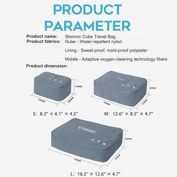 Packing Cubes for Travel Luggage Organizer Bags, Rapid-Odor-Elimination Sock & Underwear Cube, Water-Resistant Gym Bag, Soft Portable Packing Cubes for Travel(8.3” × 6.1” × 4.5”) S