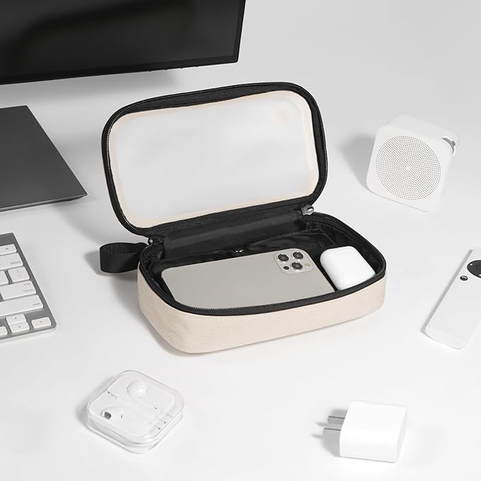 pack all Clear Electronic Organizer, TPU Cable Organizer Bag, Compact Cord Travel Organizer for Cables, Chargers, Phones, USB cords, SD Cards (Beige)