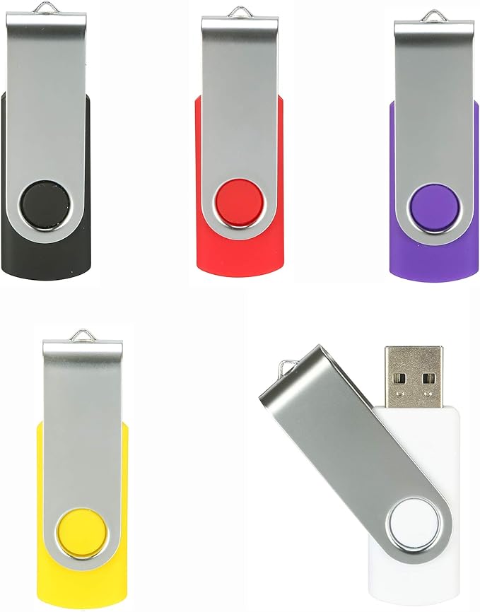 8GB Flash Drives 5 Pack, Alihelan USB Flash Drive USB 2.0 Thumb Drive Swivel Memory Stick U Disk Jump Drive Zip Drive with Led Indicator (5 Mixed Colors: Black Red Purple Yellow White, 8G)