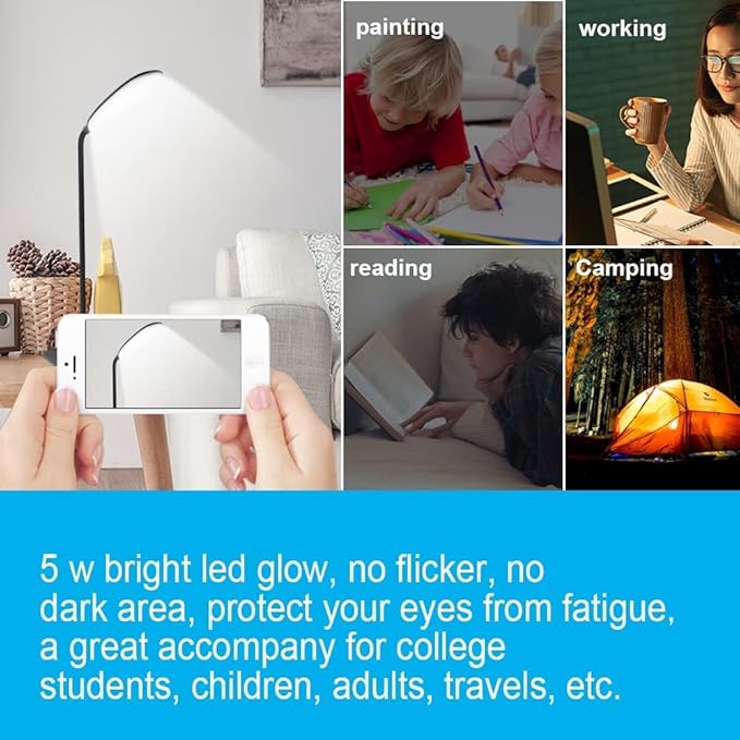 DEEPLITE LED Desk Lamp with Flexible Gooseneck 3 Level Brightness, Battery Operated Table Lamp 5W Touch Control, Compact Portable lamp for Dorm Study Office Bedroom(Set of 2)