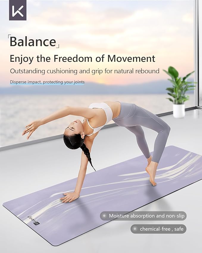 KEEP Professional Yoga Mat with Strap for Men and Women, 5mm Heavy High-Density Natural Rubber Mat for Premium Material Superior Grip, Non-Slip, Eco-Friendly 72"x26" Exercise Mat