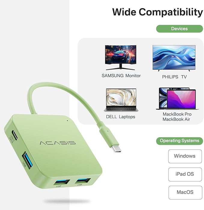 USB C Hub, Multiport Adapter with 4K@60 HDMI, 100W Power Delivery, 3 USB A+1 USB-C 3.1 Data Port, USB to HDMI Adapter for MacBook, Dell, Lenovo, Surface, iPad PRO, XPS (Green)