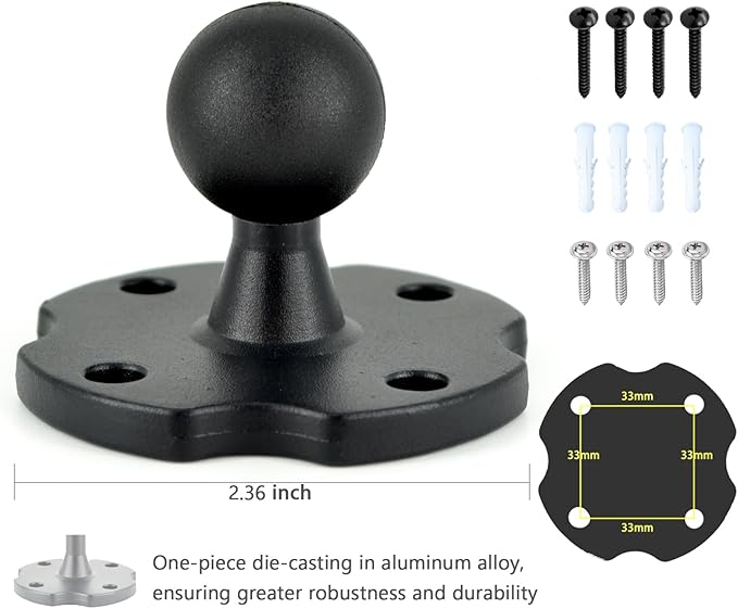 Aluminum Arm Heavy Duty Tablet Mount Drill Base - for 6.5"-12.9" Tablet iPad Pro/Mini, iPad Holder for Truck, Car,Dashboard,Desk,Wall-Swivel with 1 inch/25mm Ball Joint