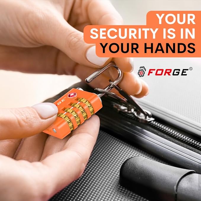 Forge Dual-Opening: Key or Combination Access Lock, TSA Approved Locks for Luggage, Pelican case, Travel, Gym, School, Stainless Steel Shackle.(Orange, 2 Pk)