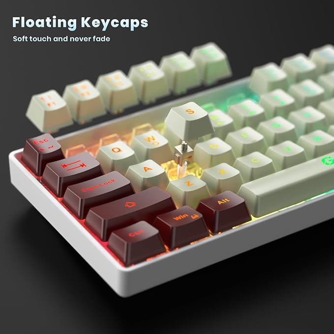 65% Wireless Gaming Keyboard: LED Backlit, 68 Keys, Ultra-Compact, Anti-ghosting, No-Conflict Wireless Keyboard for PC Laptop Windows Gamer(White-Red)
