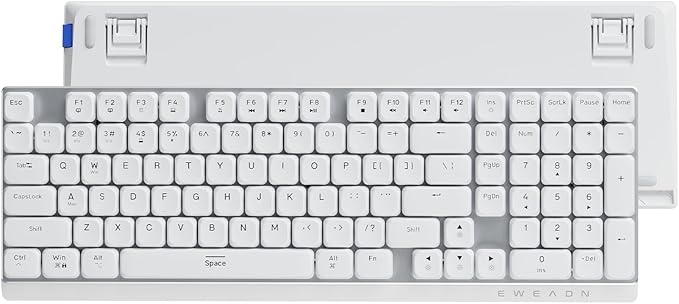 EWEADN MK100 Wireless Low Profile Mechanical Keyboard, Bluetooth/2.4GHz/USB-C Wired with White Backlight Quiet Mechanical Keyboards Wireless, Full-size keyboard for Game/Office, Windows, Mac, White