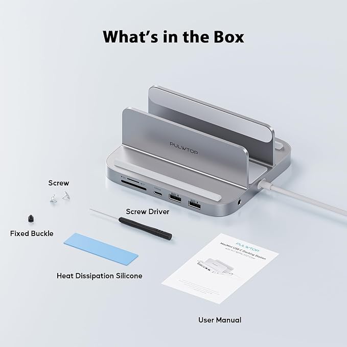 Mac mini Hub M1 M2 with M.2 SSD Enclosure (NOT for M4 2024), 8-in-1 Vertical Mac mini Dock Stand with USB A/C 3.2 10Gbps, 2 x USB A 2.0, SD/TF Slots, 3.5mm Audio Mic Jack