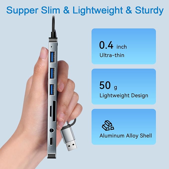 USB Hub,USB C Hub Multiport Adapter,8 in 1 USB-C Hub Extended 4 USB-A + 1 Type C Port,TF/SD Card Reader Slot,3.5mm Audio Output for iPhone 16 15,Laptop,PC,MacBook Pro Air,iPad