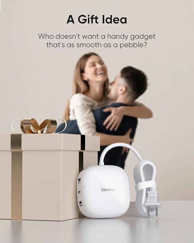 SUPERDANNY 6-Port USB Charger, 40W 8A Mini USB Charging Station, Charging Station for Multiple Devices, 4ft Cable, Compatible with iPhone, iPad, Galaxy, Pixel, for Travel, Cruise, White