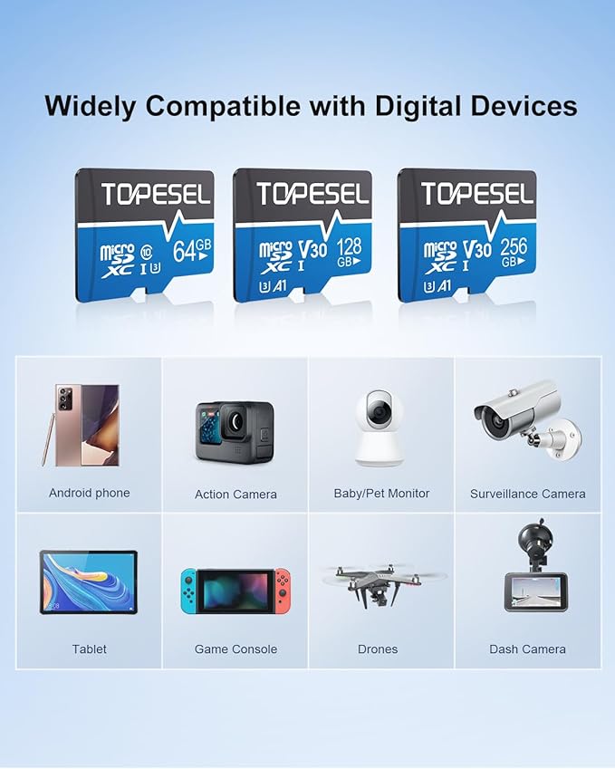 TOPESEL 256GB Micro SD Card 2 Pack, 4K HUD, U3 SDXC TF Card with Adapter High-Speed UHS-I V30 Micro Flash Memory Card for Smartphones, Cameras, Dash Cams