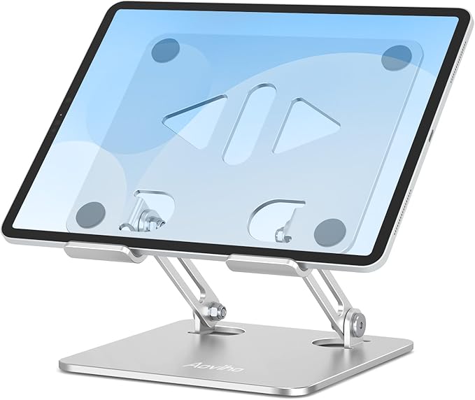 Tablet Stand Holder for Desk, Adjustable Desktop Tablet Holder, Foldable Aluminum Tablet Mount for iPad pro 11, iPad Air Mini, Samsung Galaxy Tabs Z Fold Kindle Fire 4-12 inch, Silver