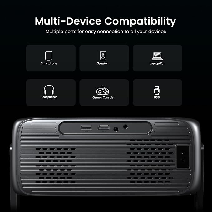 2000 ANSI Official Licensed Google TV Outdoor Projector 4K Full HD, Smart Projector with Wifi and Bluetooth, Auto Focus, Dolby Sound, Built-in Apps, HAPPRUN Indoor Home Theater with 270° Stand