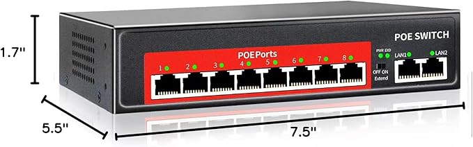 STEAMEMO PoE+ Switch, 8 Port Managed PoE Ethernet Switch(8 POE Ports +2 Uplink),120W Built-in Power, Support VLAN, QoS, Fanless Metal, Plug & Play (Desktop/Wall Mount)