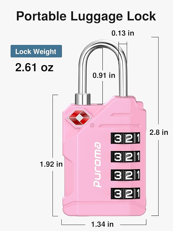 Puroma TSA Approved Luggage Locks, 2 Pack 4 Digit Resettable Travel Combination Code Lock with Zinc Alloy Body for Suitcase, Backpack, Laptop Bag, Gym Locker, Toolbox (Pink)