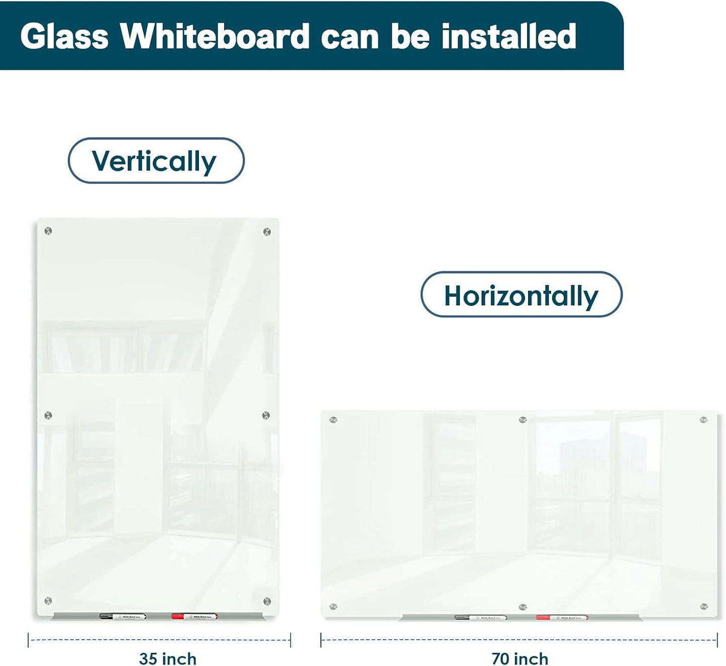 J&J worldwide Glass Dry Erase Board 6' x 3', Glass Whiteboard Magnetic, Large Frameless Glass White Boards for Walls, Includes Magnets, Marker Tray, Eraser for Office, Home, School