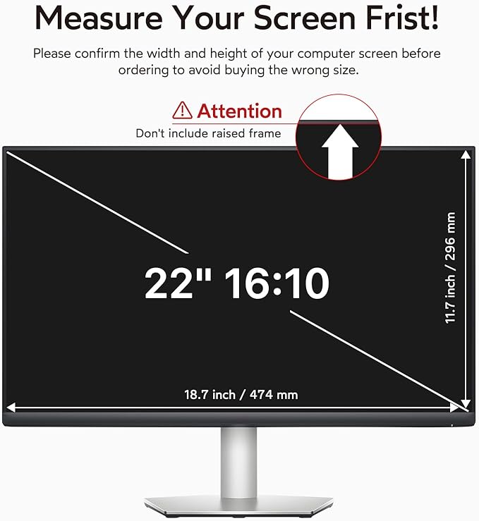BERSEM 22 Inch Monitor Computer Privacy Screen Filter for 16:10 Ratio,Removable Monitor Anti-Glare & Privacy Filters for 22 Inch, Anti Blue Light, Anti-Spy, Anti-Scratch, UV-Blocking Peripherals