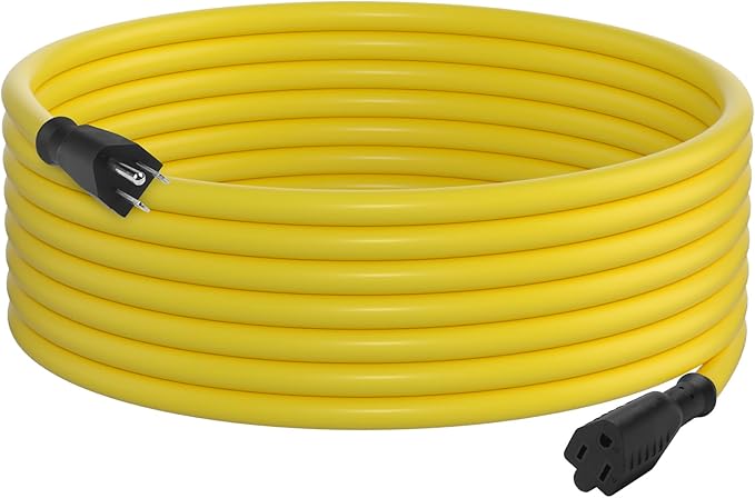 BN-LINK 15ft Outdoor Extension Cord, 12/3 SJTW Heavy Duty Power Cord, 3-Prong Grounded Plug, Weather Resistant, 15A, 1875W, Yellow, for Lawn, Garden, Appliances, ETL Listed