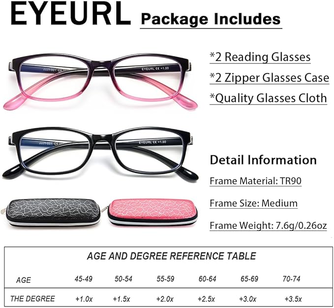 EYEURL 2 Pack Reading Glasses Blue Light Blocking Readers for Women-TR90 Lightweight Computer Reading Glasses Stylish Rectangular Frames Eyeglasses+3.5