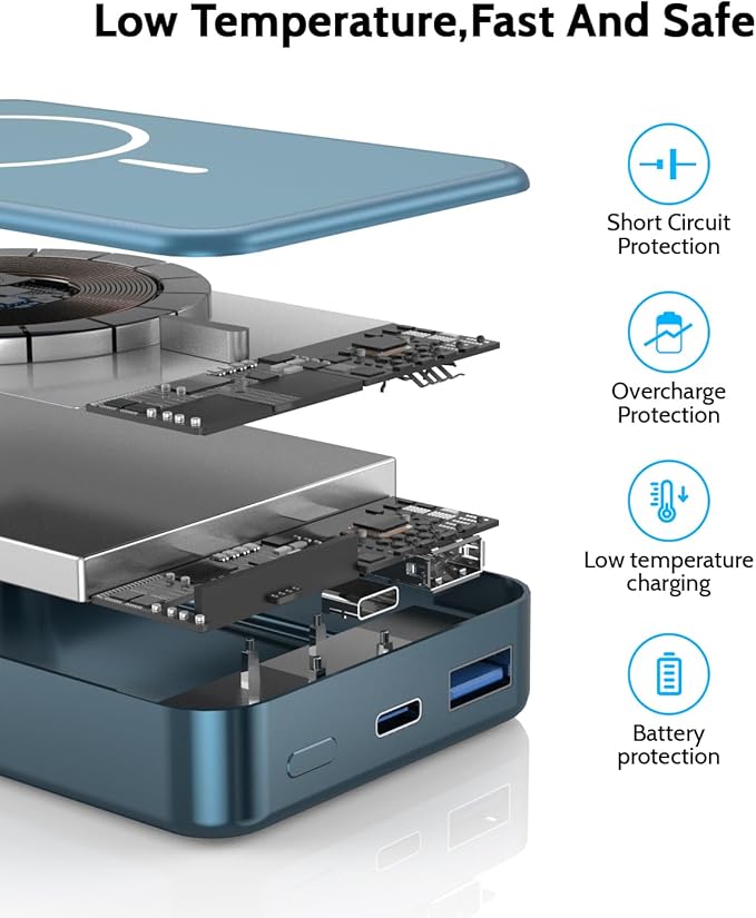 Magnetic Power Bank 26800mAh for Magsafe Portable Charger, Aluminum Alloy Large Capacity 20W USB-C in&Out Wireless Fast Charging for iPhone16 Plus Pro Max/15/14/13/12 Series, Blue