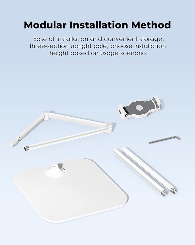 Viozon Tablet Floor Stand Holder, Compatible with 4.7"-13" Phone/Tablet, iPhone 15 Plus/Pro Max iPad,Kindle, 68" Phone Stand, Aluminum Alloy, Universal 360° Rotatable,for Bed,Sofa,Desk,White