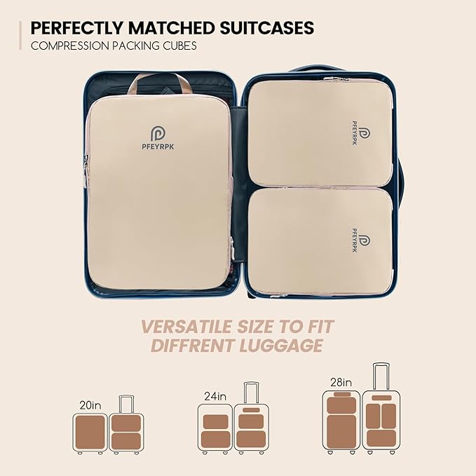 Lightweight Compression Packing Cubes for Suitcases, Compressible Expandable Travel Packing Organizer with Clear Toiletries and Backpack Bag, Travel Essentials for Carry on Luggage 7 Set