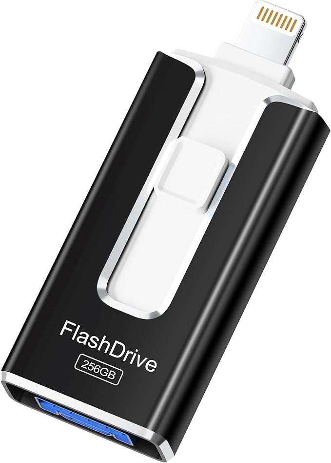 MFi Certified 256GB Flash Drive for iPhone iPad, Photo Stick for External Memory Storage, Easily Back Up and Save Photos Videos, USB Memory Stick Thumb Drive for iPhone/iPad/Android/PC (Black, 256GB)