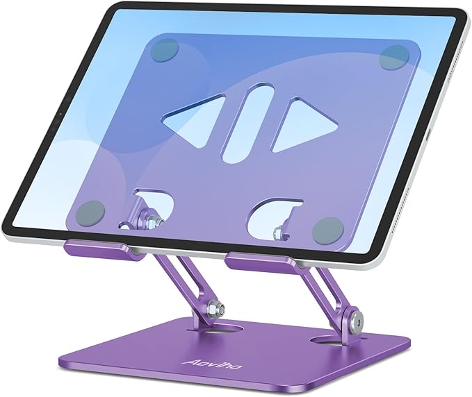Tablet Stand Holder for Desk, Adjustable Desktop Tablet Holder, Foldable Aluminum Tablet Mount for iPad pro 12.9, iPad Air Mini, Samsung Galaxy Tabs Z Fold Kindle Fire 4-12 inch Purple