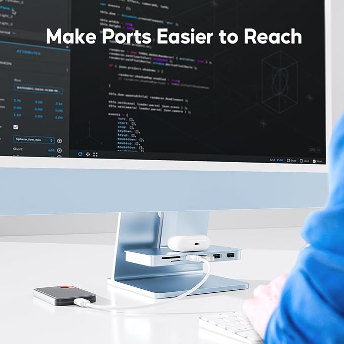 iMac Accessories for iMac24 inch 2021/2023/2024, PULWTOP iMac Hub with M.2 NVMe SSD Enclosure, i-Mac USB C Hub USB A/C 10Gbps, SD/TF, i-Mac USB Adapter for iMac24 M1/M3/M4 or Studio Display 27 inch