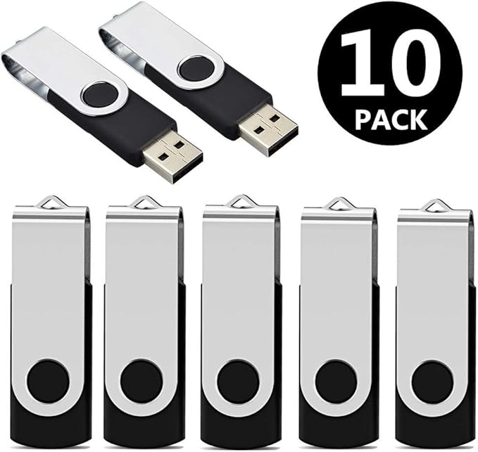 Aiibe 32GB USB Flash Drives Thumb Drive 10 Pack Bulk 32 GB Flash Drive USB 2.0 Memory Sticks Swivel Jump Zip Drives (32GB, 10 Pack, Black)