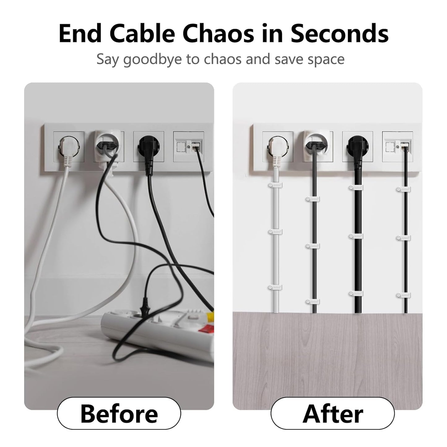 Jadaol Cable Clips with Nails, 400 Pack Cord Wire Clips (5mm 6mm 8mm 10mm), Nail-in Flat Cable Tacks for Ethernet Cable, Coaxial, TV, Speaker, Electrical Wire, White