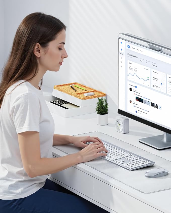 Wireless Keyboard and Mouse Combo - Full Size Slim Thin Wireless Keyboard Mouse with Numeric Keypad 2.4G Stable Connection Adjustable DPI (White & Silver)