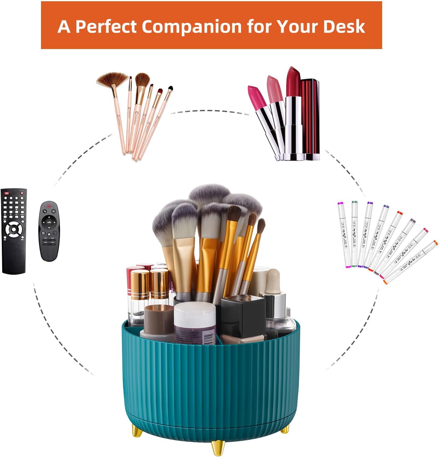 Marbrasse Desk Organizer, 360-Degree Rotating Pen Holder for Desk, Desk Organizers and Accessories with 5 Compartments Pencil Organizer, Art Supply Storage Box Caddy for Office, Home(Green)