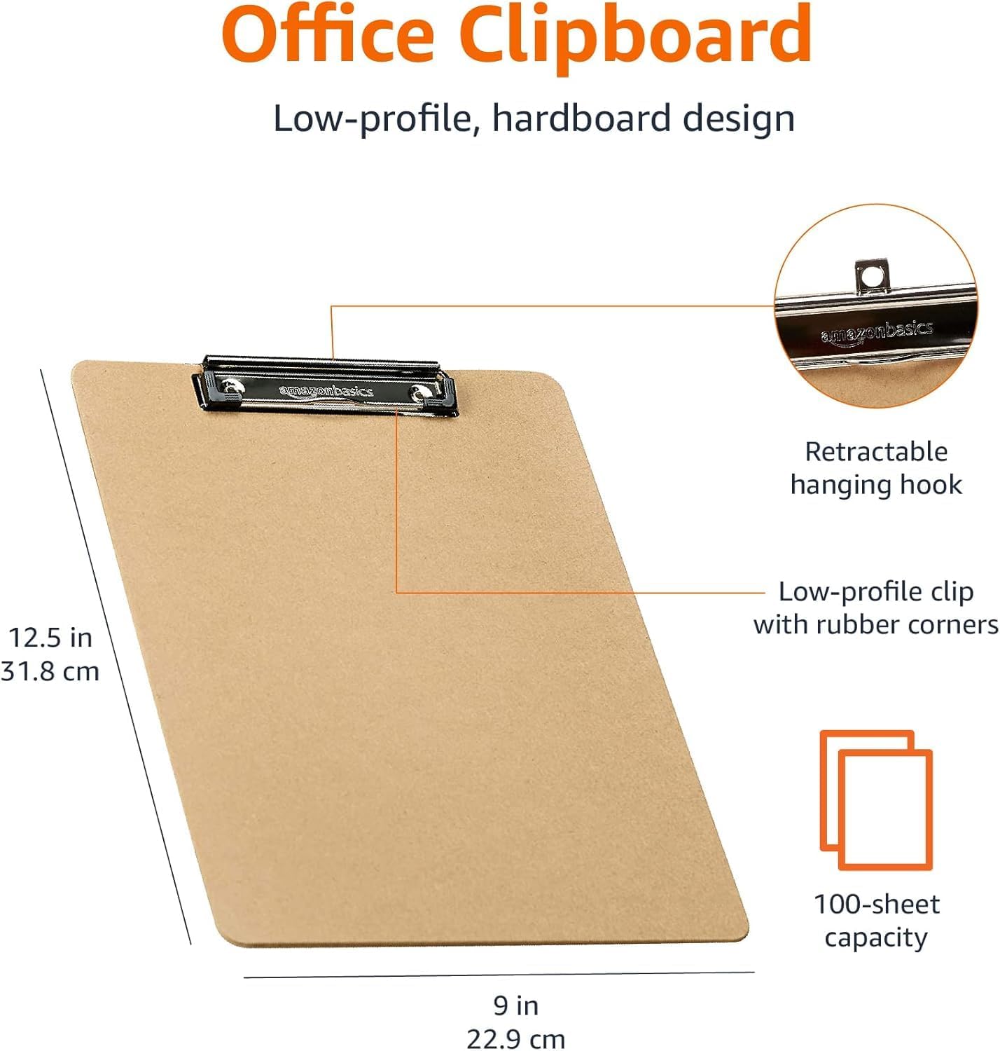 Amazon Basics Hardboard Office Clipboard, 6-Pack, Brown