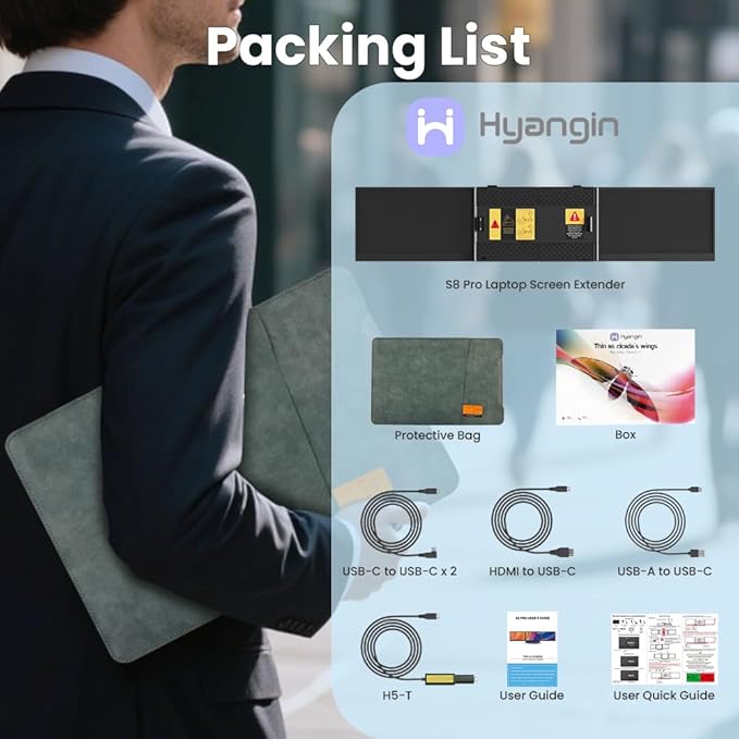 2025 Upgraded 14" Triple Laptop Screen Extender, Ultra-Thin 1080P FHD Displays for Laptop, Ultra-Light Triple Monitor for 13.3-17.3" Laptops, Compatiable with Windows/Mac/Chrome OS and Mobile Devices