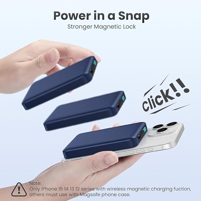 Magnetic Portable Charger Power Bank,Compact 10800mAh LCD Display Wireless Portable Charger,20W PD USB-C in&out Battery Pack Compatible with Magsafe,iPhone 15/15 Pro Max/14/13/12 Series-Dark Blue