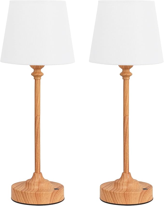 Kakanuo Cordless Table Lamps Rechargeable Set - 2 Pack Wooden 4000mAH Battery Operated Lamps for Decor, 3000K Stepless Dimming Touch Control Wireless Lamps for Bedroom, Dining Table