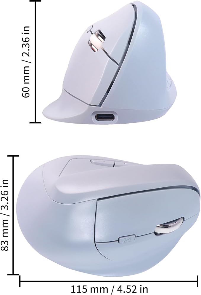 Wireless Bluetooth Mouse Vertical Ergonomic Dual Mode Rechargeable Silent Portable High Precision Optical Cordless Mice with USB Receiver for PC/Laptop/Tablet/MacBook Boy Girl,Reduce Wrist Pain(Blue