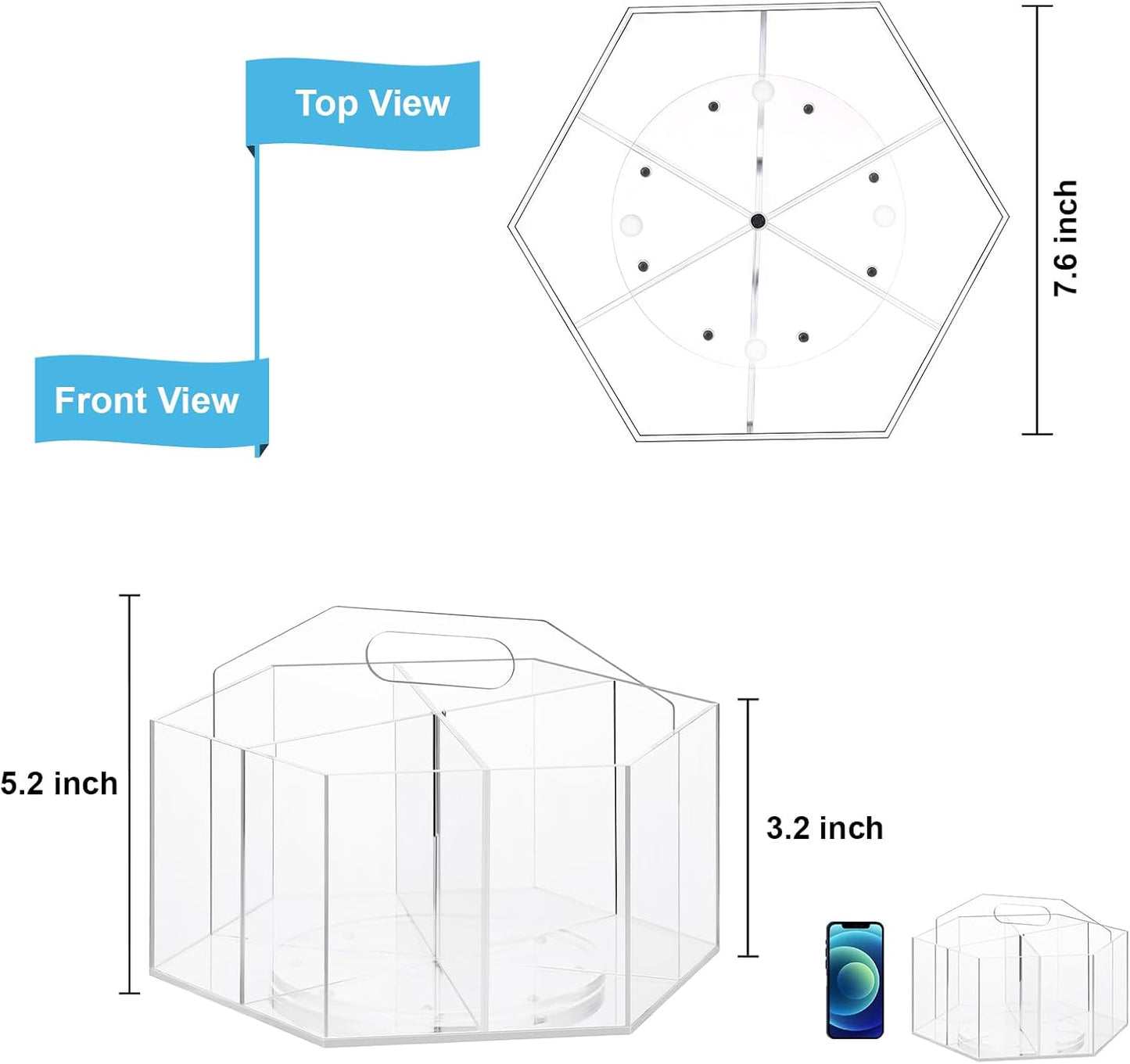 Marbrasse Acrylic Pen Holder, 360-degree Rotating Clear Pen Organizer for Desk, Desktop Stationery Organizer Caddy for Office School Home & Art Supplies (Acrylic Hexagon)