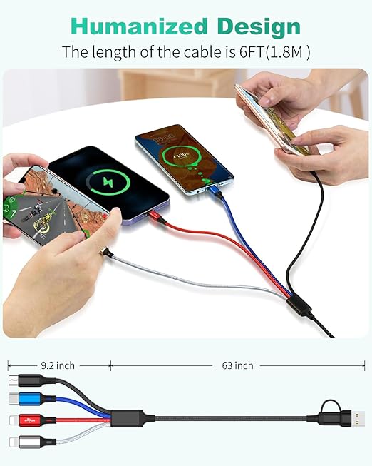 Travel Essentials, Multi Charging Cable, 3Pack 6FT iPhone Charger Camping Essentials Nylon Braided Type C Cable Cord 2*Lighting/Typc C/Micro USB Port i-Phone 17 Charger Cords for i Phone 17/16/15